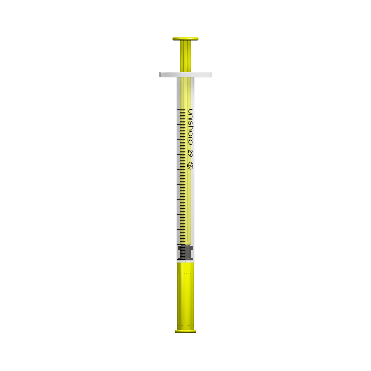 Unisharp 1ml 29G fixed needle syringe: yellow